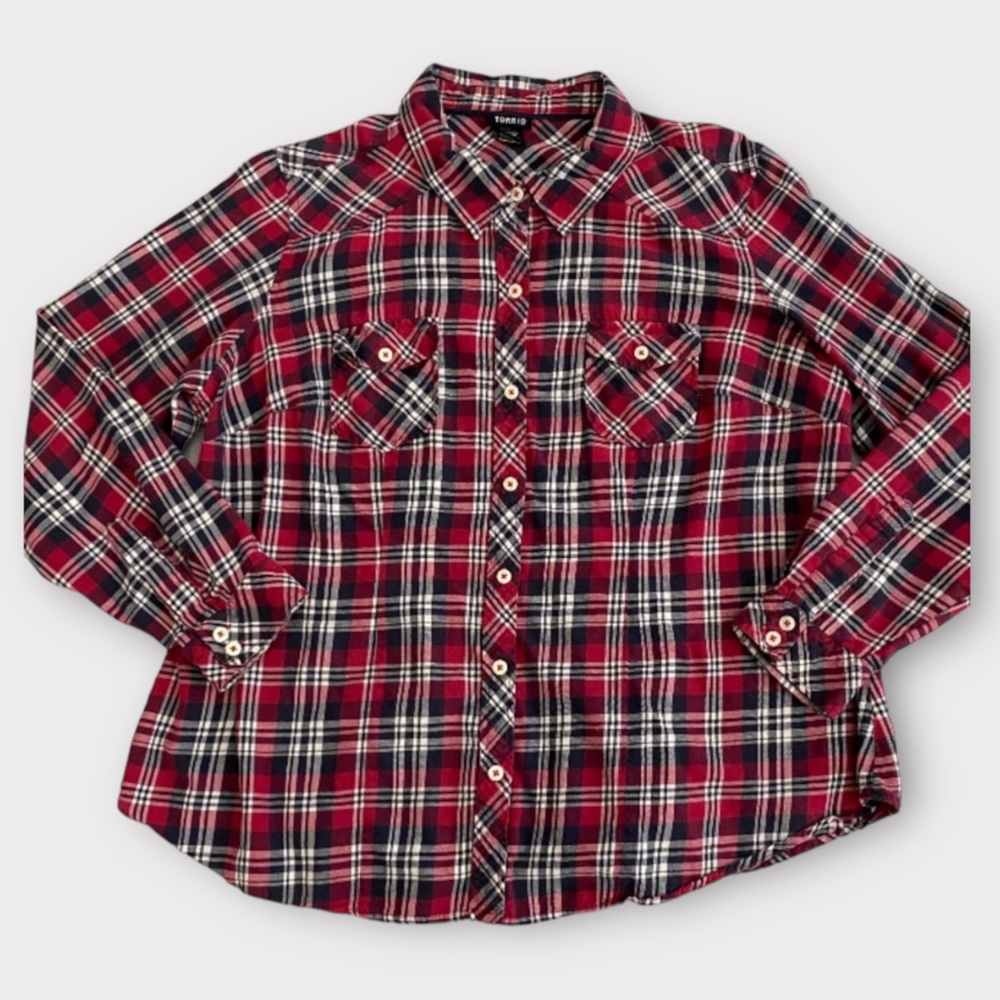 Torrid Women’s Shirt Plus US Size 1X Button Up Flannel Plaid Cowgirl Western